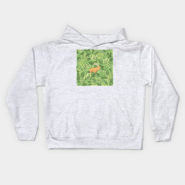 Deer in Leaves Kids Hoodie by I-LAYDA